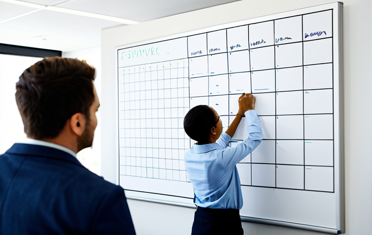 인지적 자원 관리의 플랫폼과 도구 - A woman in professional attire, fully clothed in a modest business suit, time blocking on a digital ...