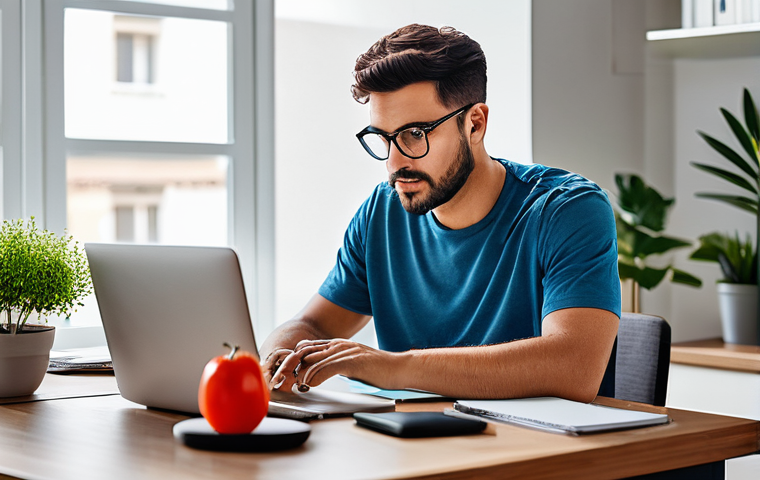 신속한 의사결정을 위한 인지적 자원 전략 - **Focused Work:** A person in their late 20s to early 40s, dressed in comfortable work-from-home att...